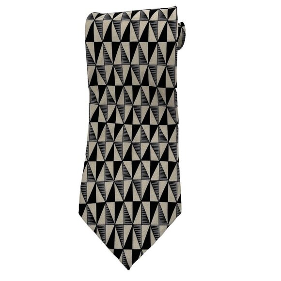 Carlo Battini Tie Necktie Silk Rome Geometric Black White 57.5" Stunning Luxury - Picture 1 of 5